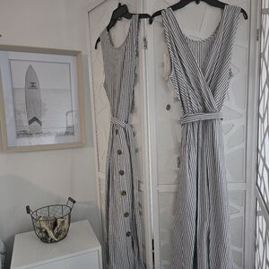Court & Rowe linen stone gray stripped dress with pockets
